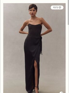 V. Chapman Strapless Black Satin Evening Gown with Side Tie perfect for prom